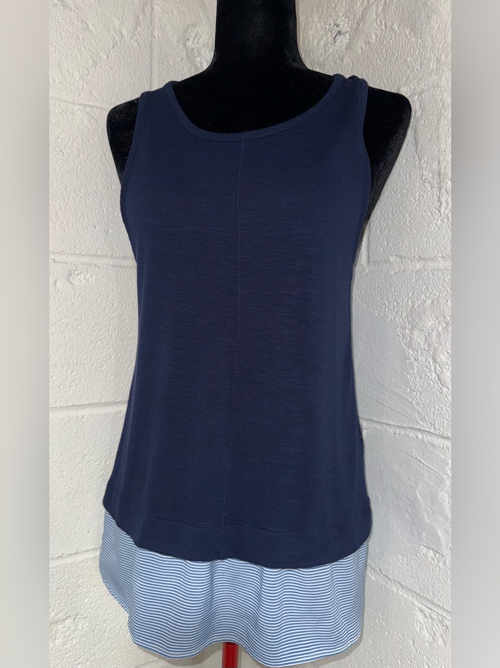 J. Crew Drapey Layered-Look Tank Top Navy Blue Striped Hem Size M